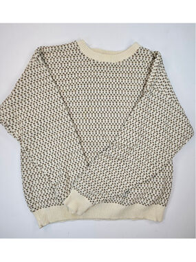 Vintage 90s Boca Classics Sweater Mens L Made USA Textured Knit Cream Brown